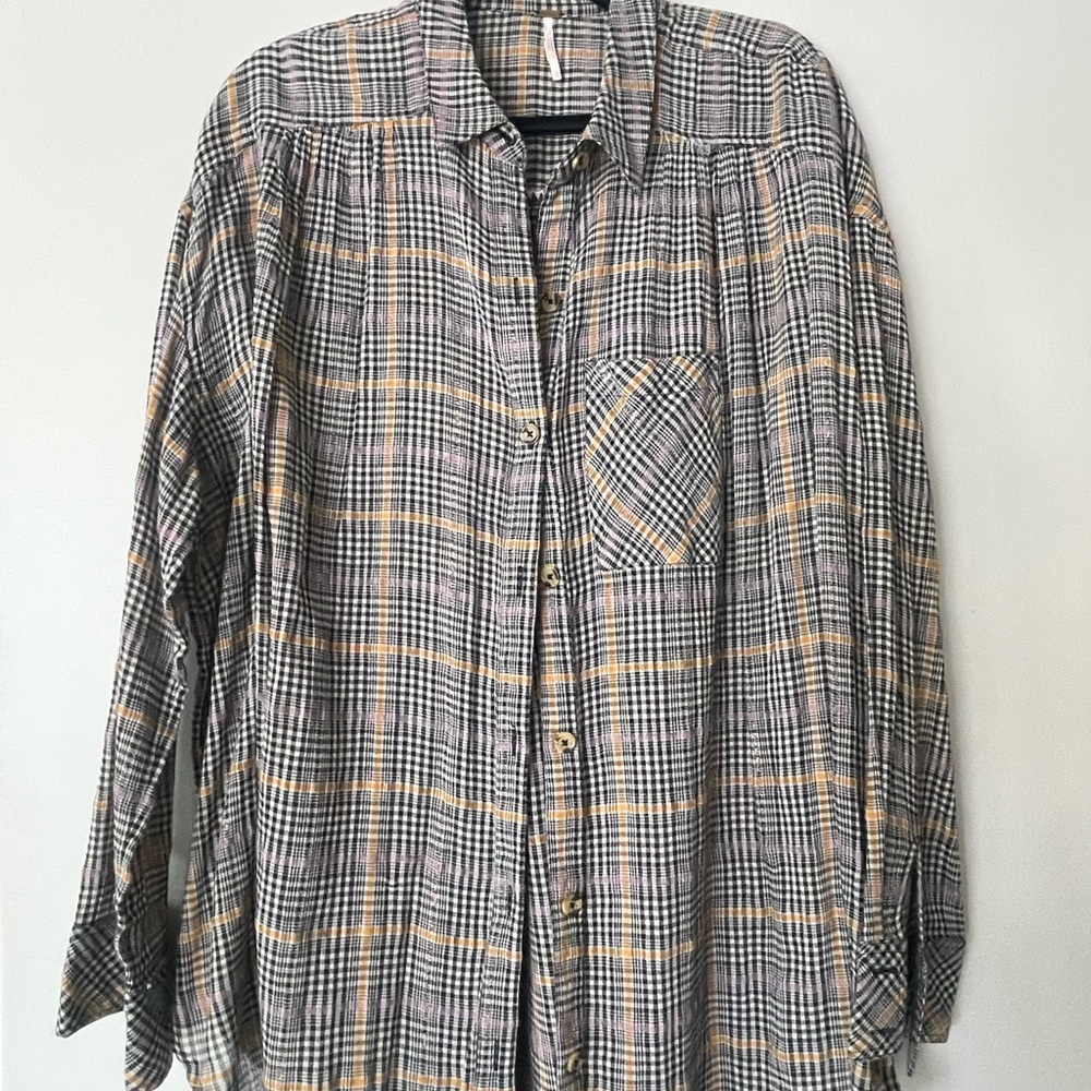Free People plaid button down top